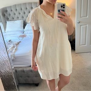 Who What Wear V Neck Loose Beige Mini Dress - Size M